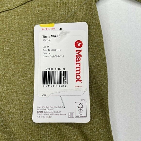 Marmot Allie Long Sleeve Shirt Roll Tab Sleeve Green NEW - Picture 6 of 11